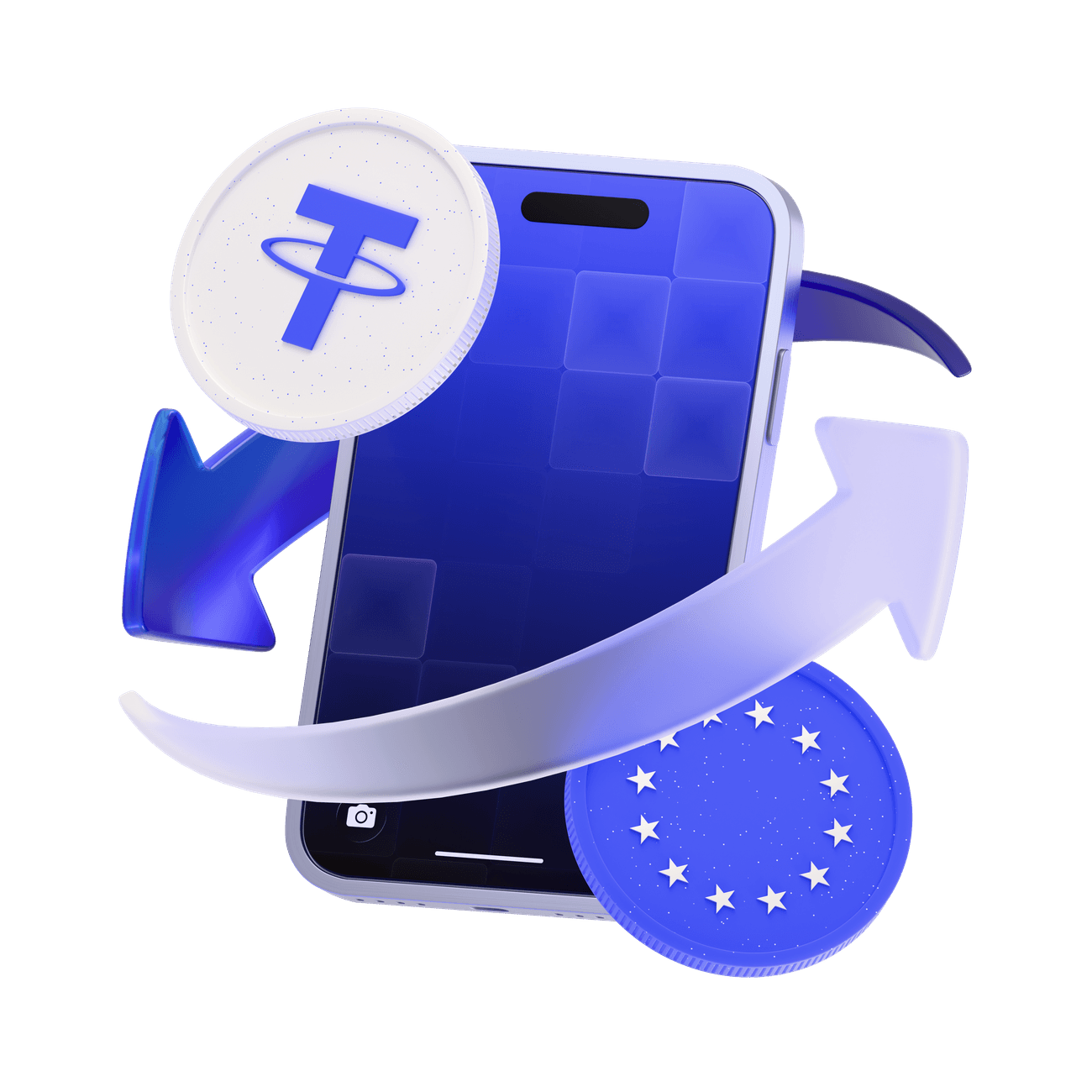 3D-иллюстрация Exchange: стрелка обмена и евро-монета