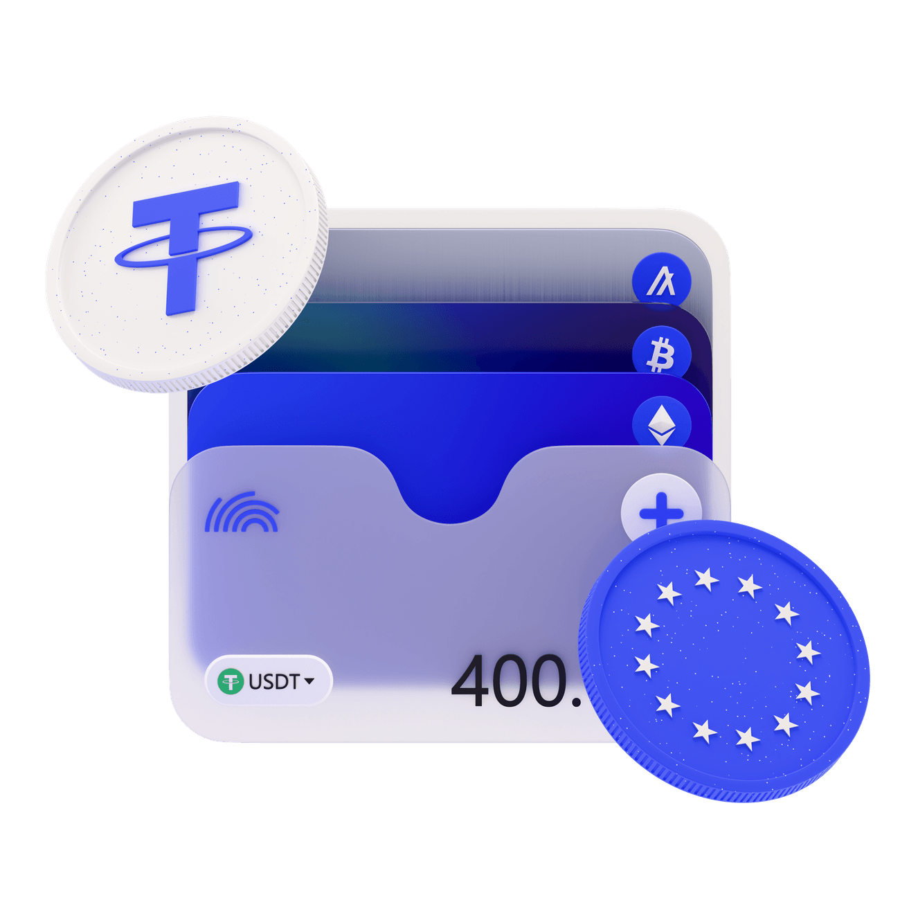 3D-иллюстрация Wallet: телефон со списком крипто-активов