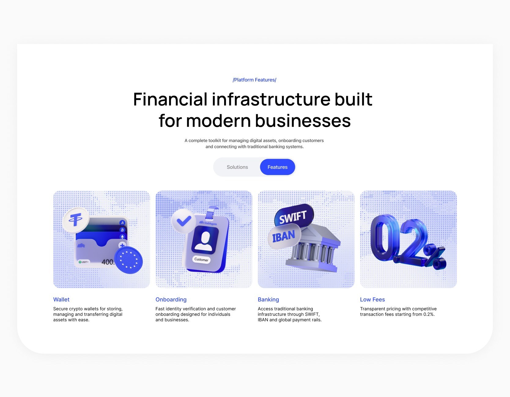 Секция сайта Stablegate: Financial infrastructure built for modern businesses