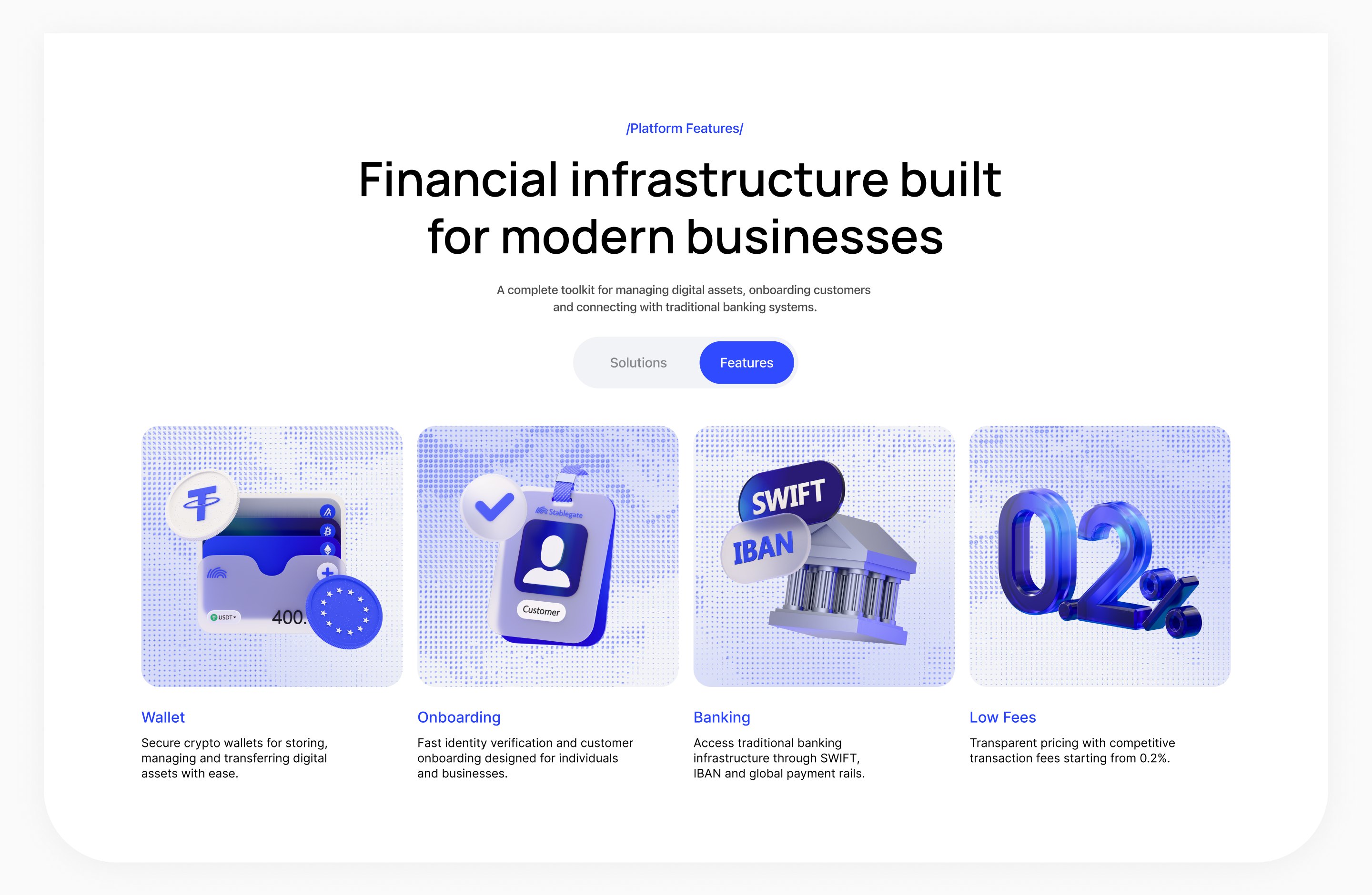 Секция сайта Stablegate: Financial infrastructure built for modern businesses