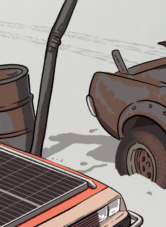 Фрагмент иллюстрации: детали постапокалиптического DeLorean