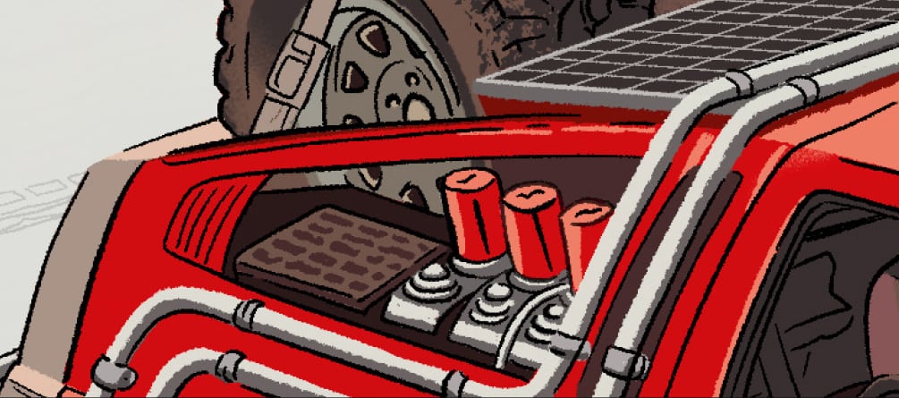 Фрагмент иллюстрации: детали постапокалиптического DeLorean