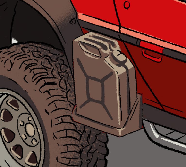 Фрагмент иллюстрации: детали постапокалиптического DeLorean