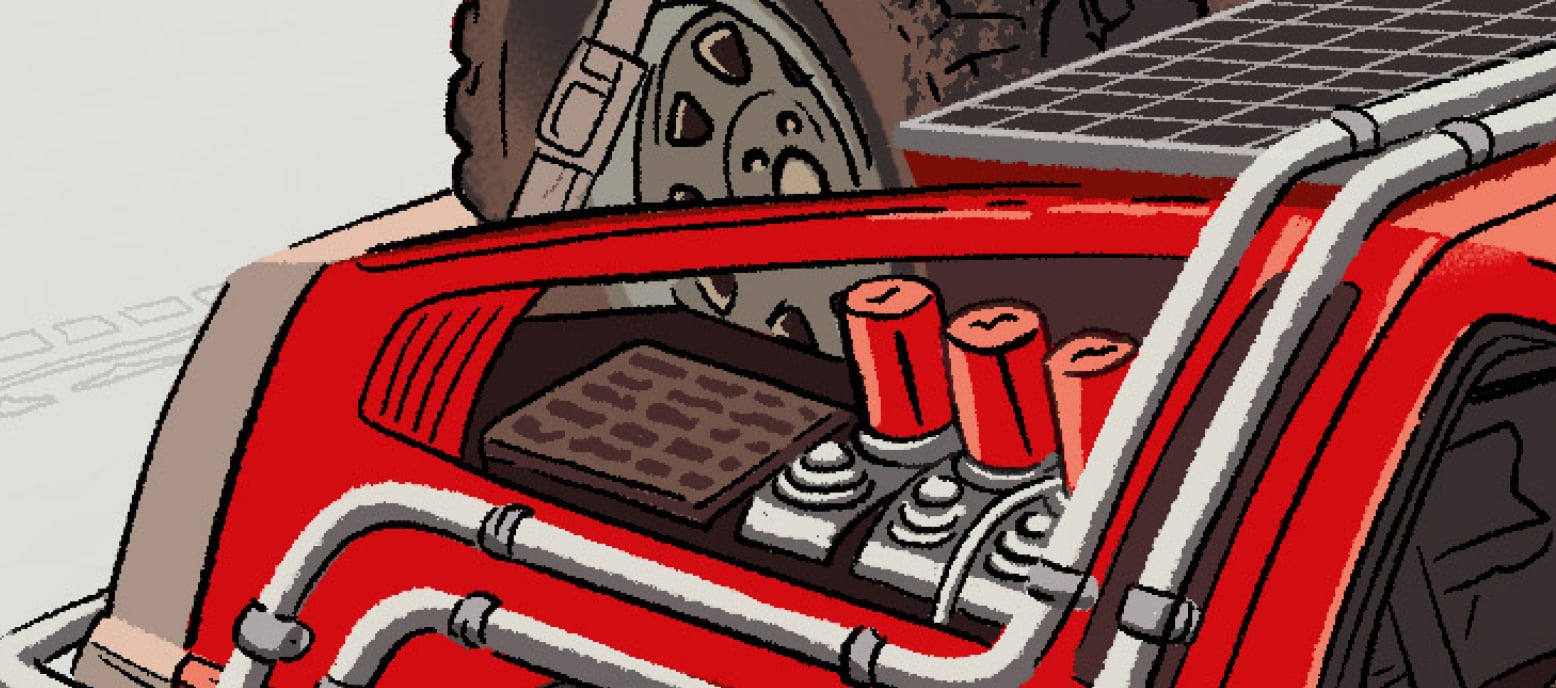Фрагмент иллюстрации: детали постапокалиптического DeLorean