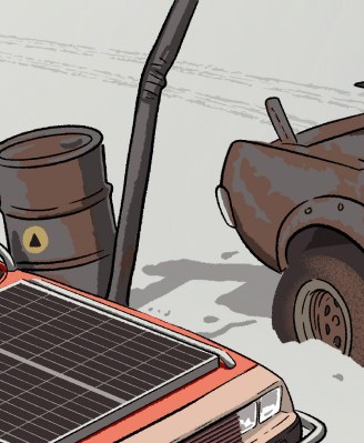 Фрагмент иллюстрации: детали постапокалиптического DeLorean
