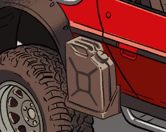 Фрагмент иллюстрации: детали постапокалиптического DeLorean