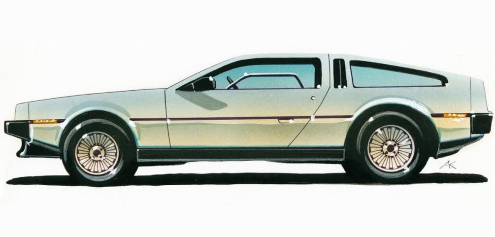 Референсный рисунок DeLorean DMC-12 в три четверти