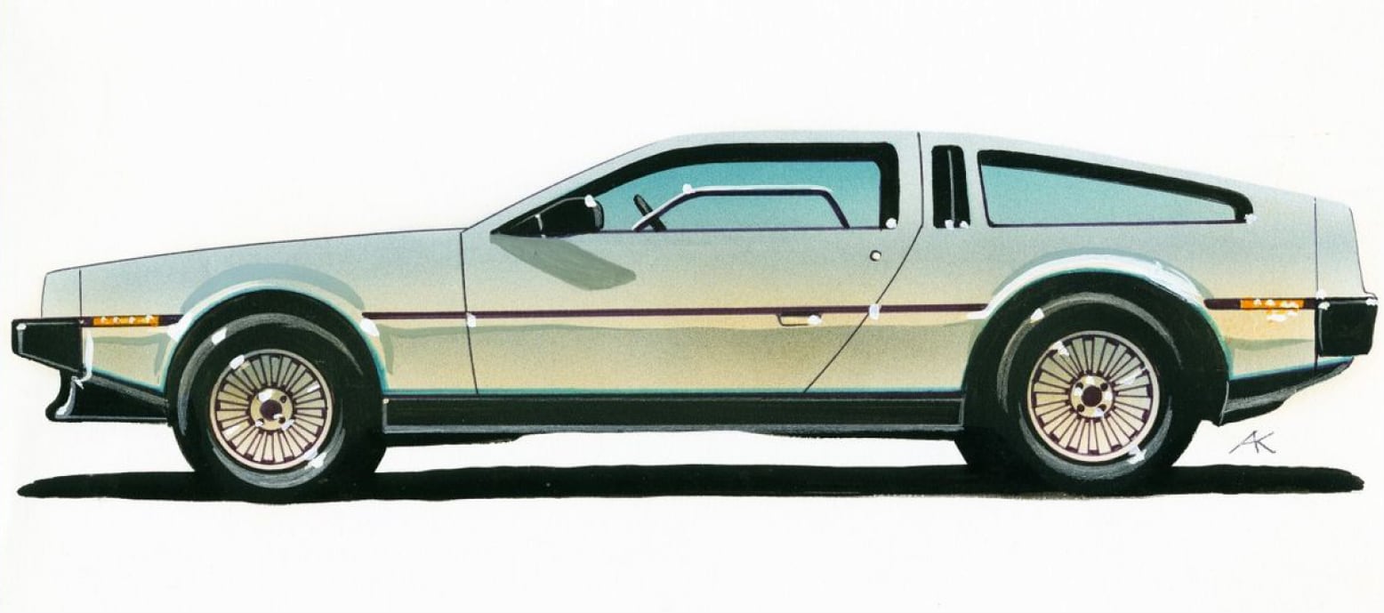 Референсный рисунок DeLorean DMC-12 в три четверти